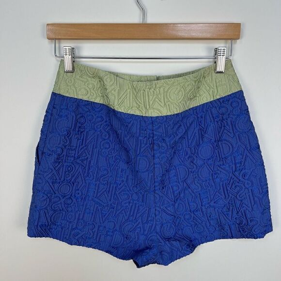 NWT MARY KATRANTZOU alphabet shorts jacquard blue green high waisted resort 6 - Picture 2 of 9